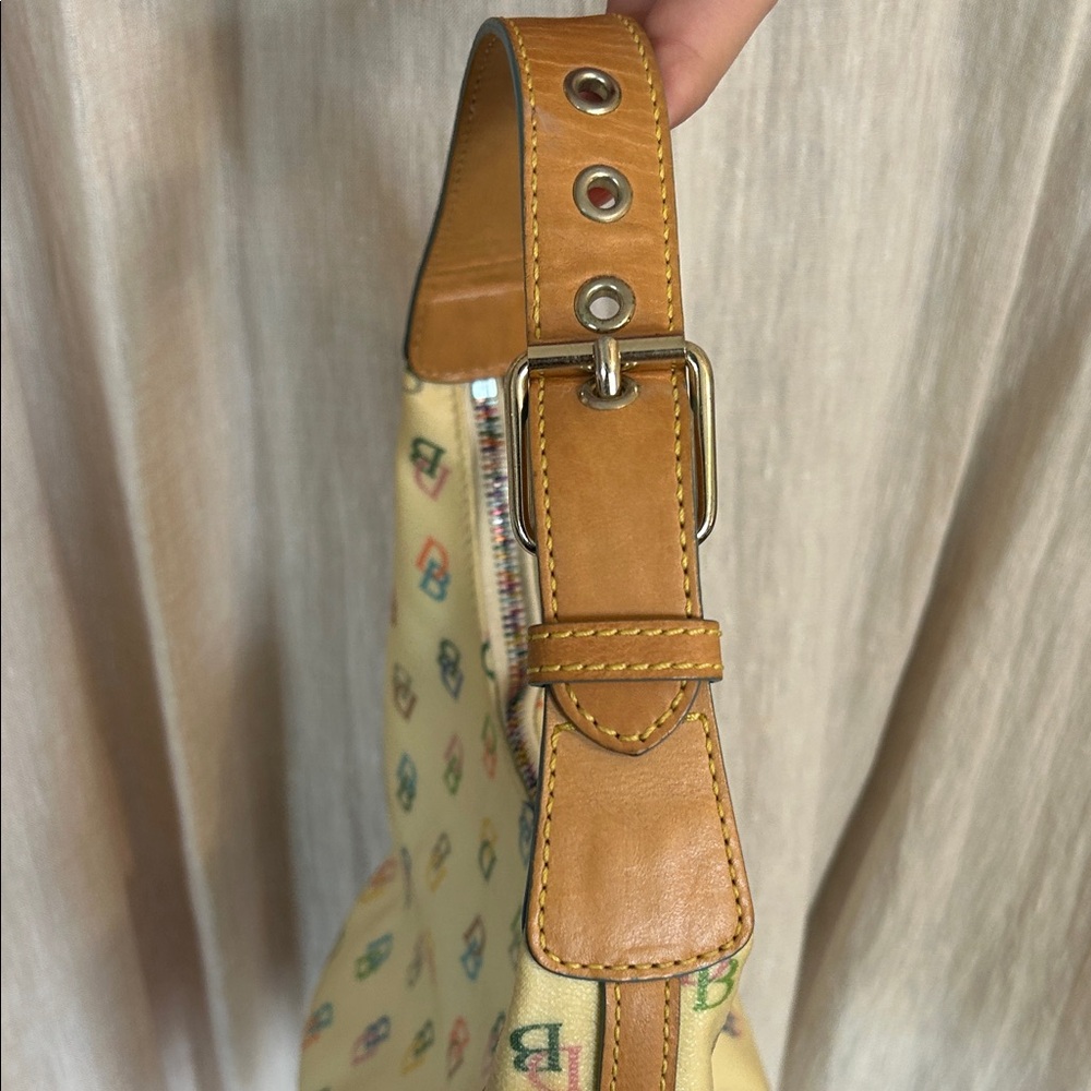 Dooney & Bourke Cream Multicolor DB Logo Hobo with Tan Trim - Picture 6 of 6
